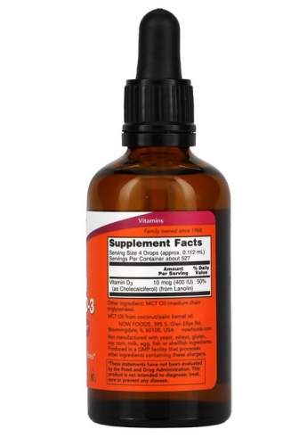 Now Foods Liquid Vitamin D-3 (Витамин D-3 жидкий) 400 МЕ 60 мл. фото 2