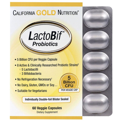 California Gold Nutrition Пробиотики LactoBif Probiotics 5 млрд. КОЕ 60 капсул