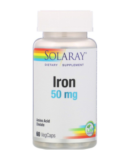 Iron 50 mg (Железо 50 мг) 60 вег капсул (Solaray)