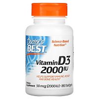 Doctor's Best Vitamin D3 (Витамин Д3) 2000 IU 50 мкг. 180 мягких капсул