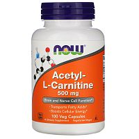 Now Foods Ацетил-L-Карнитин (Acetyl L-Carnitine) 500 мг. 100 вегетарианских капсул
