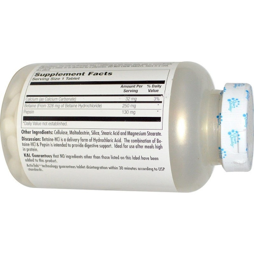 KAL Betaine HCl+ (Бетаина гидрохлорид+) 250 мг. 250 таблеток фото 2