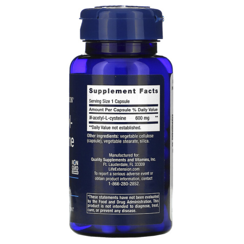 Life Extension N-Acetyl-L-Cysteine (NAC, N-Ацетил-L-Цистеин) 600 мг. 60 растительных капсул фото 2