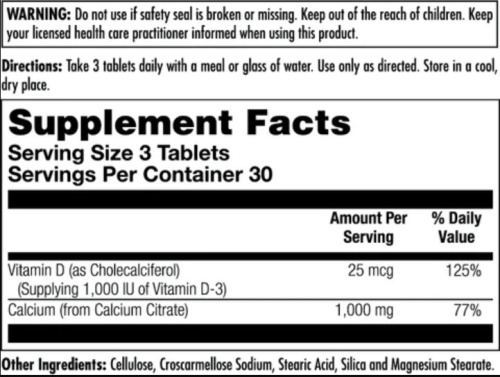 Calcium Citrate D-3 1000 мг 90 таблеток (KAL) фото 3