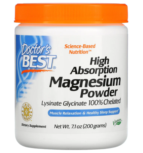 Doctor's Best High Absorption Magnesium Powder Lysinate Glycinate 100% Chelated (Порошок магния с высокой абсорбцией, Лизинат глицинат 100% хелатный) 200 г. 