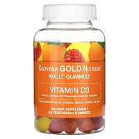 California Gold Nutrition Vitamin D3 Adult Gummies (Витамин Д3 без желатина и глютена, со вкусом фруктов и ягод) 25 мкг. (1000 МЕ) 90 мармеладок 