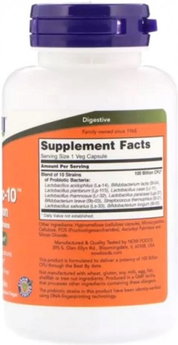 Now Foods Probiotic-10 100 Billion (Пробиотик-10 штаммов 100 миллиардов) 60 растительных капсул фото 2