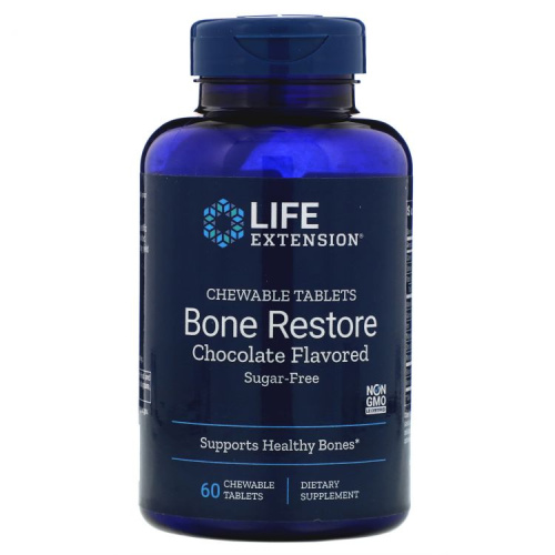 Life Extension Bone Restore Chewable Tablets Chocolate Flavored Sugar-Free (Восстановление костей, со вкусом шоколада, без сахара) 60 жевательных таблеток