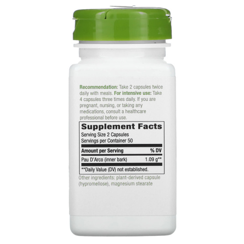 Pau D'Arco 1090 mg (Кора Муравьиного Дерева 1090 мг) 100 капсул (Nature's Way) фото 2