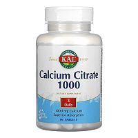 KAL Кальций цитрат (Calcium Citrate) 1000 мг. 90 таблеток