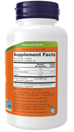 Now Foods Сертифицированная органическая спирулина двойной силы (Certified Organic Spirulina) 1000 мг. 120 таблеток фото 2