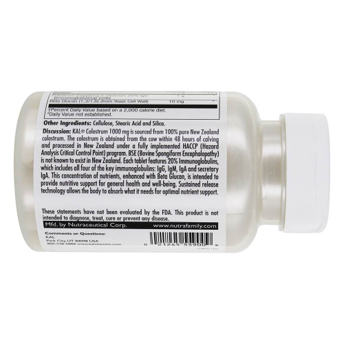 KAL Colostrum 1000 мг. (Молозиво) 60 таблеток фото 2