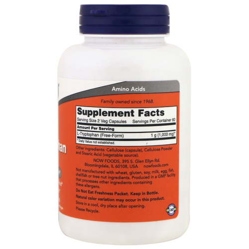 Now Foods L-Триптофан (L-Tryptophan) 500 мг. 120 растительных капсул фото 2