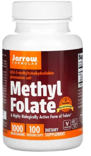 Jarrow Formulas Vegan Methyl Folate Ultra Strength (Метилфолат ульра силы) 1000 мкг. 100 растительных капсул фото 3