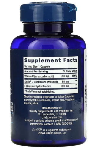 Life Extension Glutathione, Cysteine & C (Глутатион, Цистеин и витамин C) 100 капсул фото 2