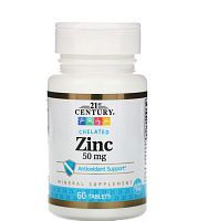 Zinc Chelated (Хелатный Цинк) 50 мг 60 таблеток (21st Century)