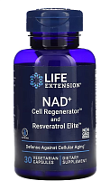 Life Extension NAD+ Cell Regenerator and Resveratrol Elite NIAGEN Nicotinamide Riboside (Регенератор клеток NAD+ никотинамид рибозид NIAGEN с ресвератролом) 30 растительных капсул