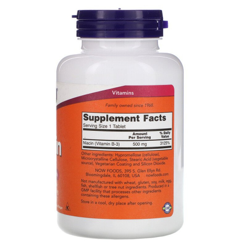 Now Foods Niacin Sustained Release (Ниацин медленного высвобождения, Витамин B3) 500 мг. 250 таблеток фото 2