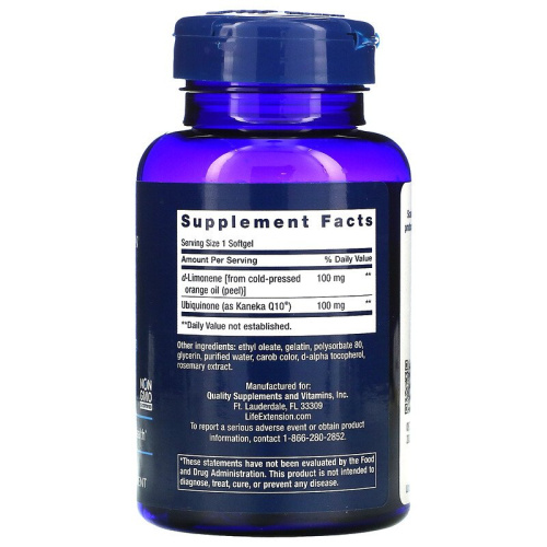Life Extension Super-Absorbable CoQ10 (Ubiquinone) with d-Limonene (Сверхусваиваемый CoQ10 (убихинон) с d-Лимонином) 100 мг 60 капсул фото 2
