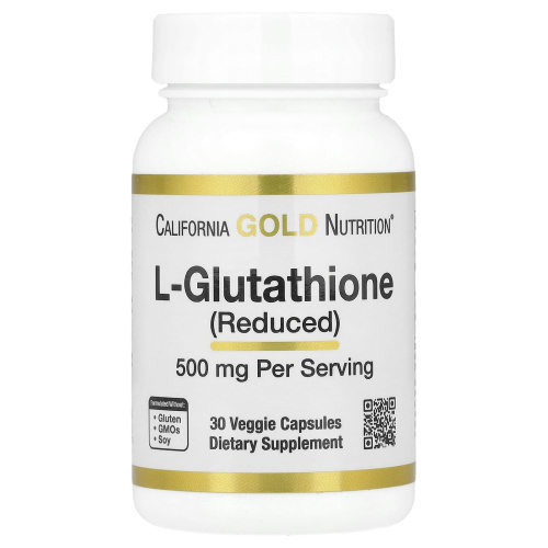 L-Glutathione (Reduced) 500 mg (Глутатион восстановленный) 30 вег капсул (California Gold Nutrition)