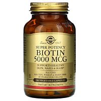 Solgar Биотин (Biotin) 5000 мкг. 100 растительных капсул
