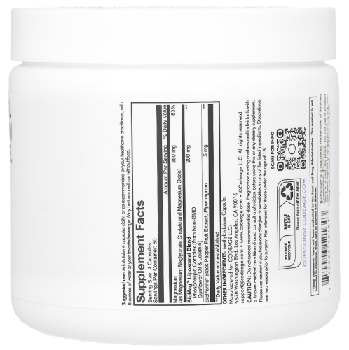 Liposomal Magnesium Glycinate 350 mg (Липосомальный глицинат магния 350 мг) 240 Capsules (Codeage) фото 4
