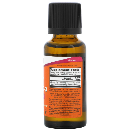 Now Foods Extra Strength Liquid Vitamin D-3 (Жидкий витамин D-3 с повышенной силой действия) 1000 МЕ 30 мл. фото 2