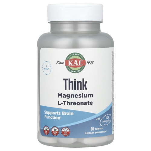 KAL Магний L-Треонат для улучшения работы мозга (Think Magnesium L-Threonate) 2000 мг. 60 таблеток