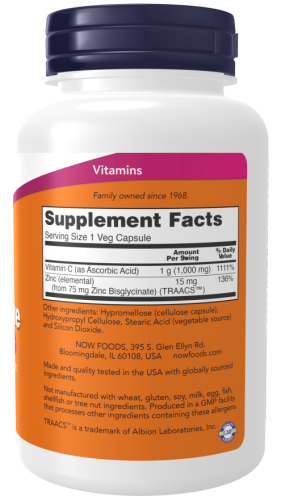 Now Foods C-1000 Zinc Immune (Витамин C и Цинк для укрепления иммунитета) 180 растительных капсул фото 2