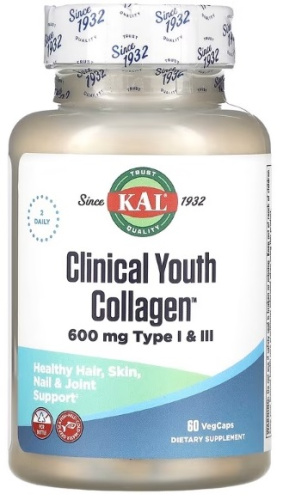 KAL Clinical Youth Collagen Type I & III (Коллаген 1 и 3 типа) 600 мг. 60 растительных капсул