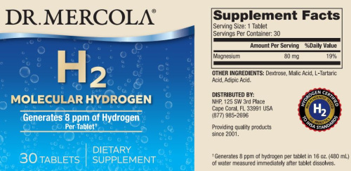 H2 Molecular Hydrogen (Молекулярный водород H2) 30 таблеток (Dr. Mercola) фото 2