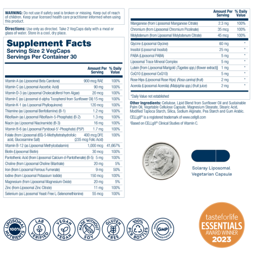 Solaray High Potency Liposomal Multivitamin Universal (Высокоэффективные липосомальные мультивитамины) 60 растительных капсул фото 3