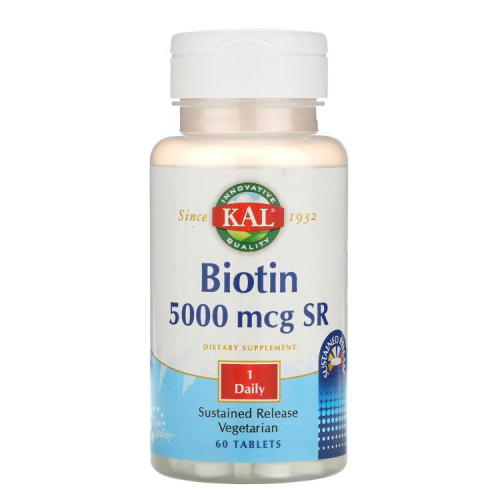 Biotin 5000 mcg Sustained Release (Биотин замедленного высвобождения) 60 таблеток (KAL) фото 3