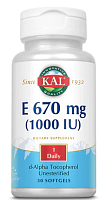 Vitamin E 670 mg 1000 IU d-Alpha Tocopherol(Витамин Е 670мкг 1000 МЕ)30 гел капсул (KAL)срок 12.2023
