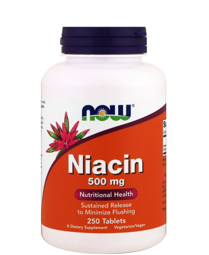 Now Foods Niacin Sustained Release (Ниацин медленного высвобождения, Витамин B3) 500 мг. 250 таблеток