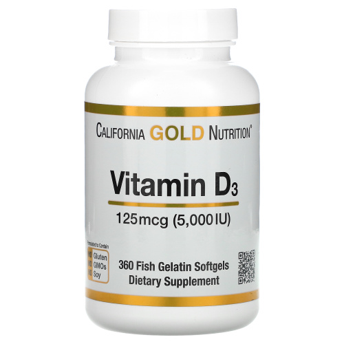 California Gold Nutrition Витамин D3 5000 IU 125 мкг. 360 капсул
