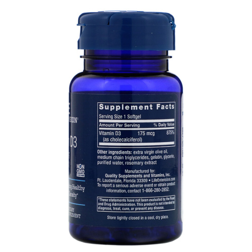 Life Extension Vitamin D3 (Витамин D3) 175 мкг. 7000 МЕ 60 мягких капсул фото 2