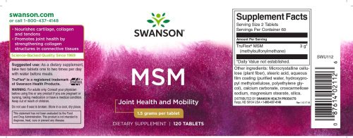 MSM 1500 mg (Метилсульфонилметан 1500 мг) 120 таблеток (Swanson) фото 3 MSM 1500 mg (Метилсульфонилметан 1500 мг) 120 таблеток (Swanson) фото 3