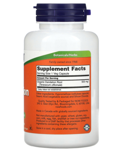 Now Foods Dandelion Root (Корень Одуванчика) 500 мг. 100 растительных капсул фото 2