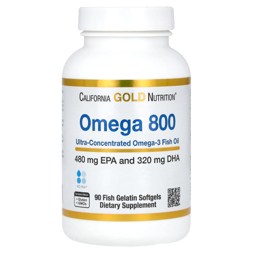 California Gold Nutrition Omega 800 Pharmaceutical Grade Fish Oil (рыбий жир фармацевтической степени чистоты, в форме триглицеридов) 1000 мг. 90 капсул