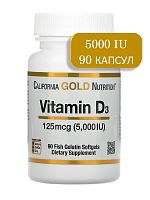 Vitamin D3 (Витамин D3) 125 мкг 5000 IU 90 капсул (California Gold Nutrition) Срок 09.23