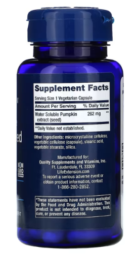 Life Extension Water-Soluble Pumpkin Seed Extract (Водорастворимый экстракт семян тыквы) 60 растительных капсул фото 4