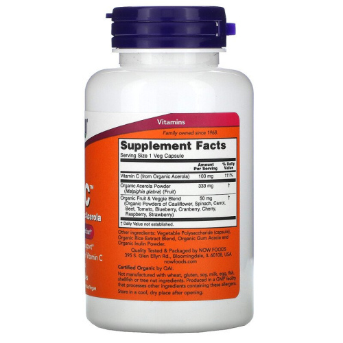 Now Foods TRU-C Organic Acerola Витамин С из Ацеролы 100 мг. 60 растительных капсул фото 2