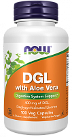 Now Foods DGL with Aloe Vera (Глицирризинат экстракта из корня солодки с алоэ вера) 400 мг. 100 растительных капсул