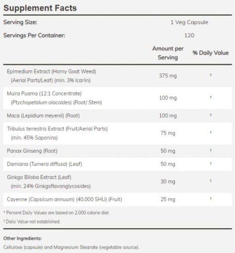 Now Foods Men's Virility Power (Повышение тестостерона, мужской комплекс с эпимедиумом, муирой пуама и трибулусом) 120 растительных капсул фото 2