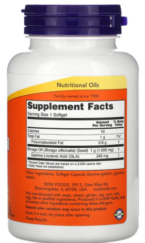 Now Foods Borage Oil, Масло Бурачника (Огуречника), Гамма-Линолевая кислота 1000 мг. 60 мягких капсул фото 2