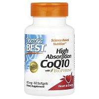CoQ10 (коэнзим Q10 с высокой степенью усвоения с BioPerine) 100 мг 60 мягких капсул (Doctor`s Best)