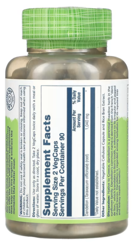 Solaray True Herbs Dandelion Root (Корень одуванчика) 1040 мг. 180 растительных капсул фото 2