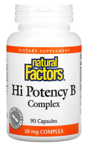 Hi Potency B Complex (высокоэффективный комплекс витаминов группы B) 90 капсул (Natural Factors)