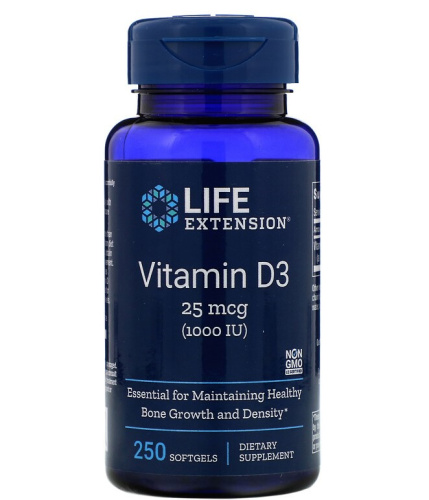 Vitamin D3 25 mcg (1000 IU) Витамин Д3 25 мкг (1000 ME) 250 капсул (Life Extension)